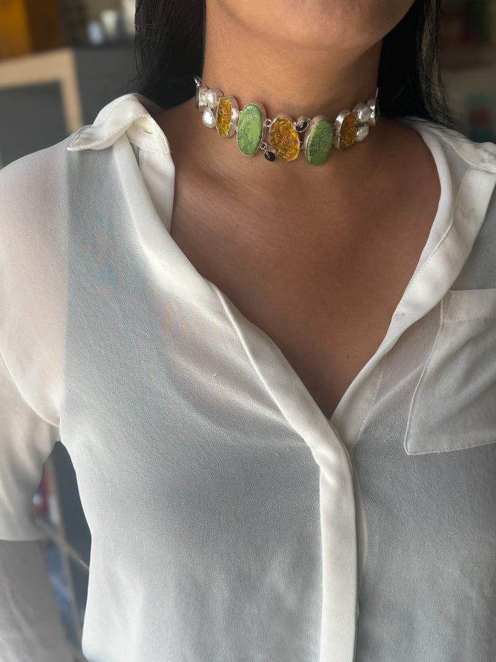 Statement Choker – Silver Brass, Adjustable Necklace