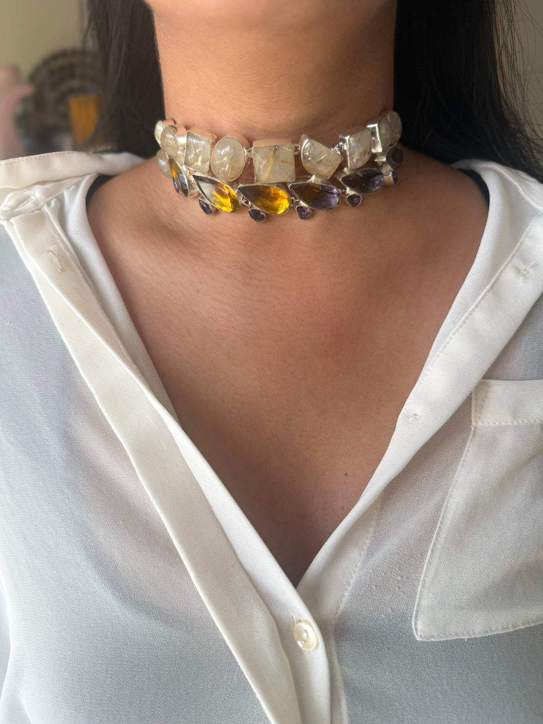 Statement Choker – Silver Brass, Adjustable Necklace