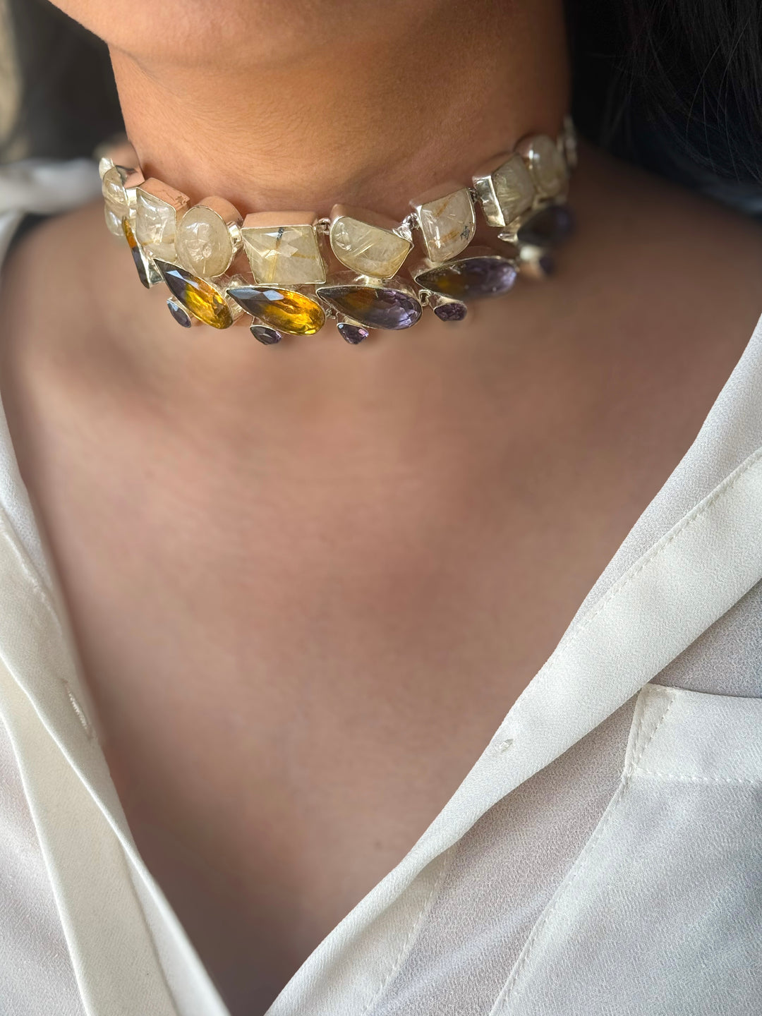 Statement Choker – Silver Brass, Adjustable Necklace