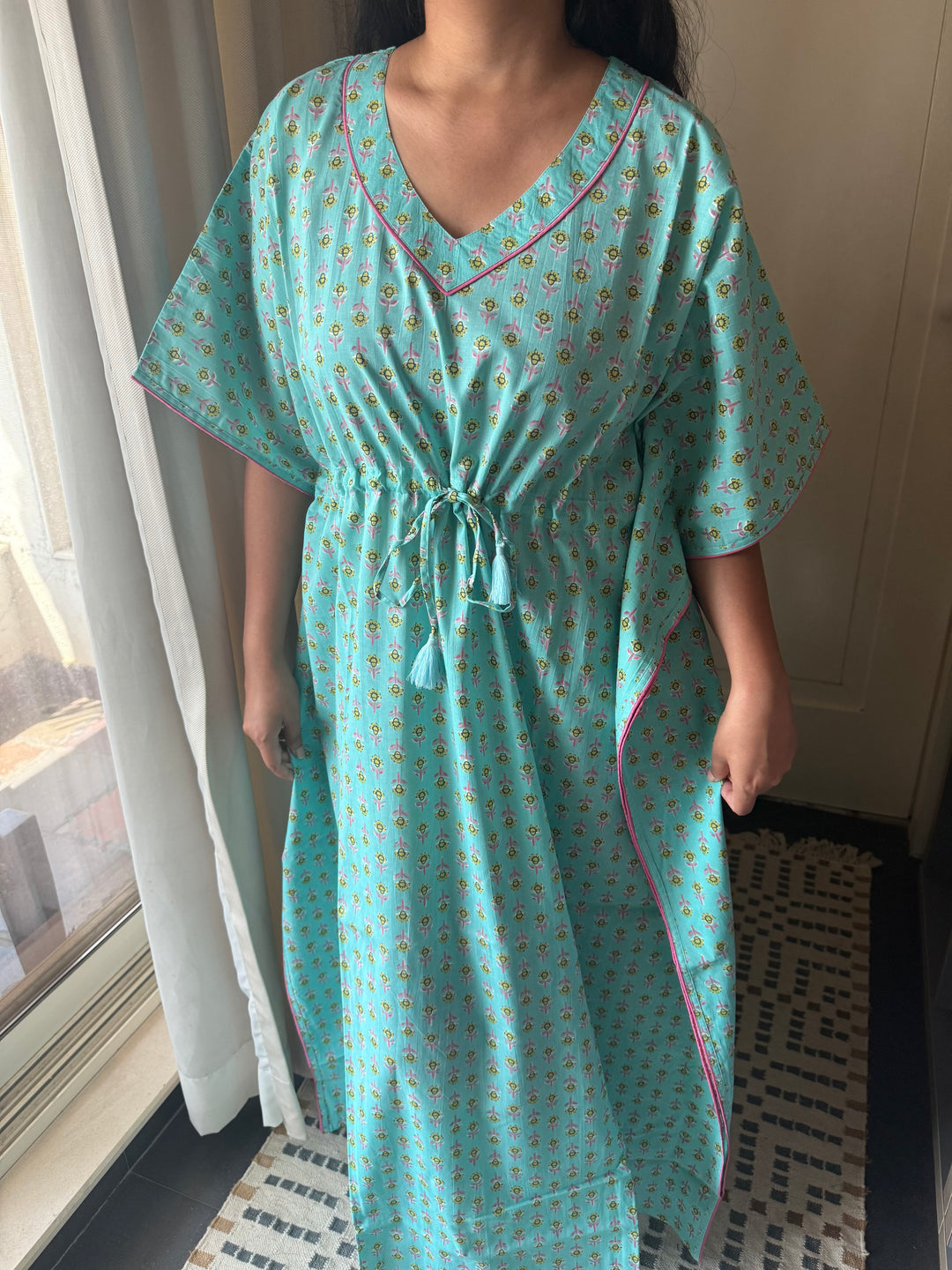 100% Cotton Kaftan: Indian Print Loungewear
