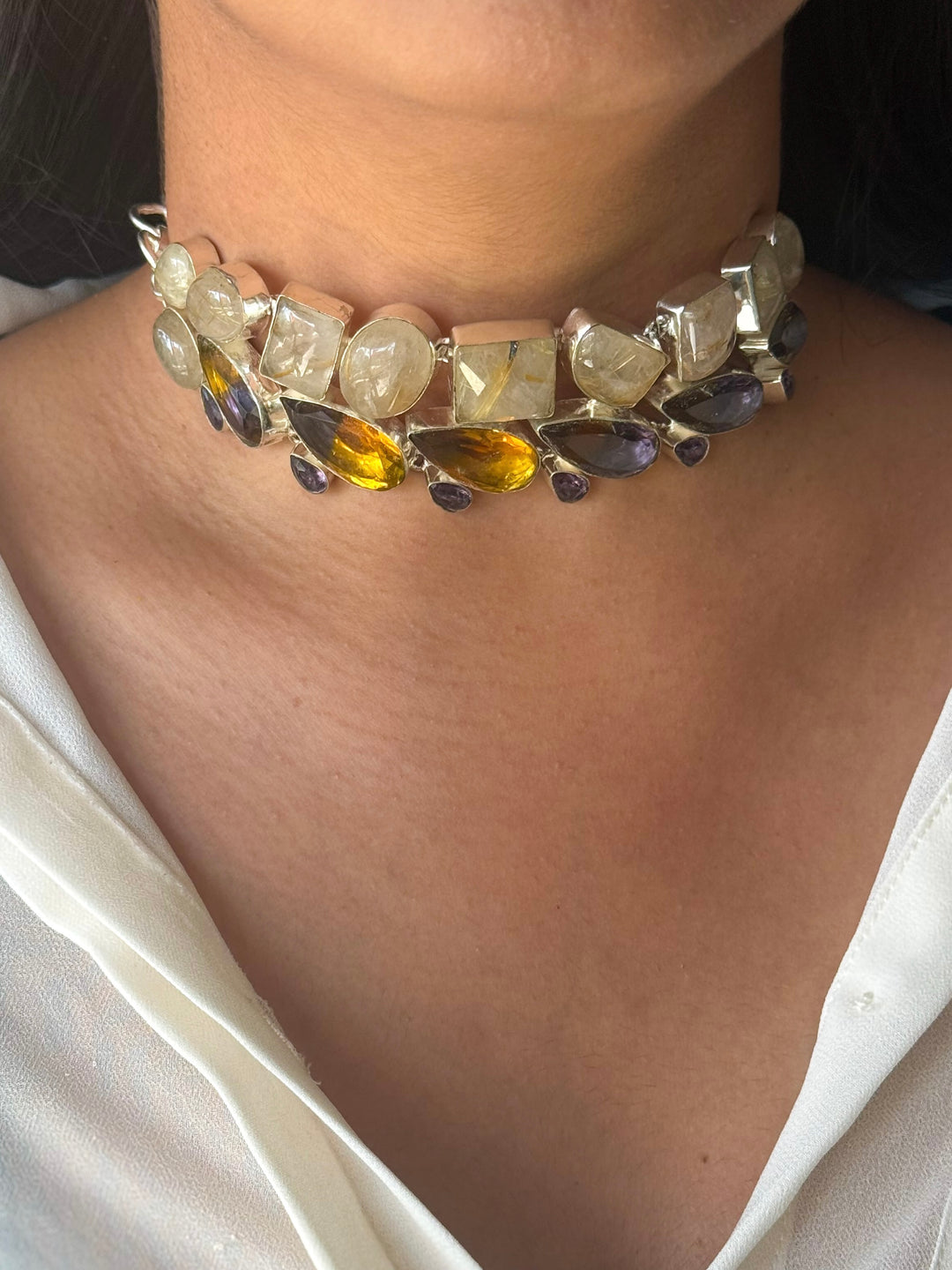 Statement Choker – Silver Brass, Adjustable Necklace