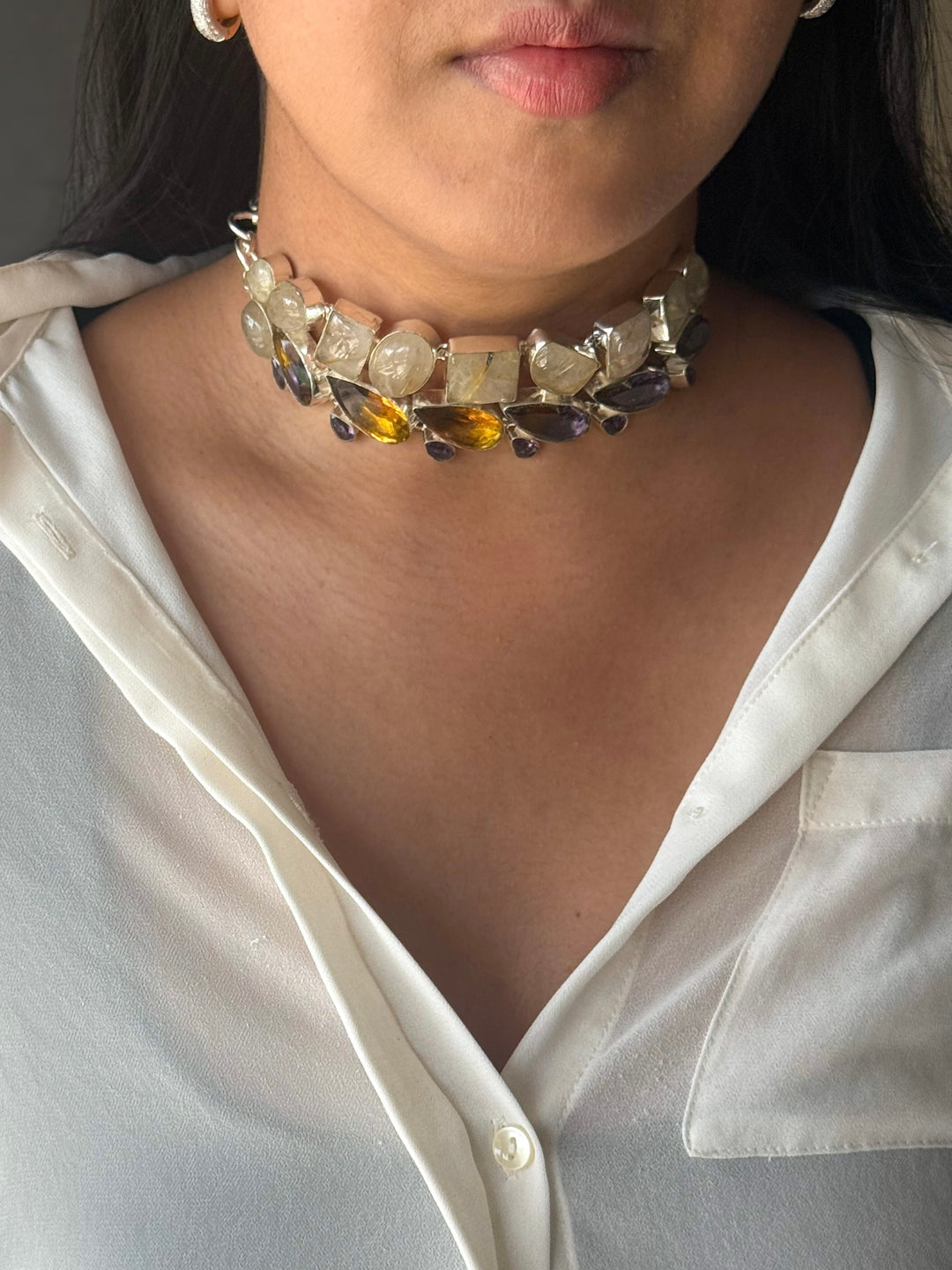 Statement Choker – Silver Brass, Adjustable Necklace