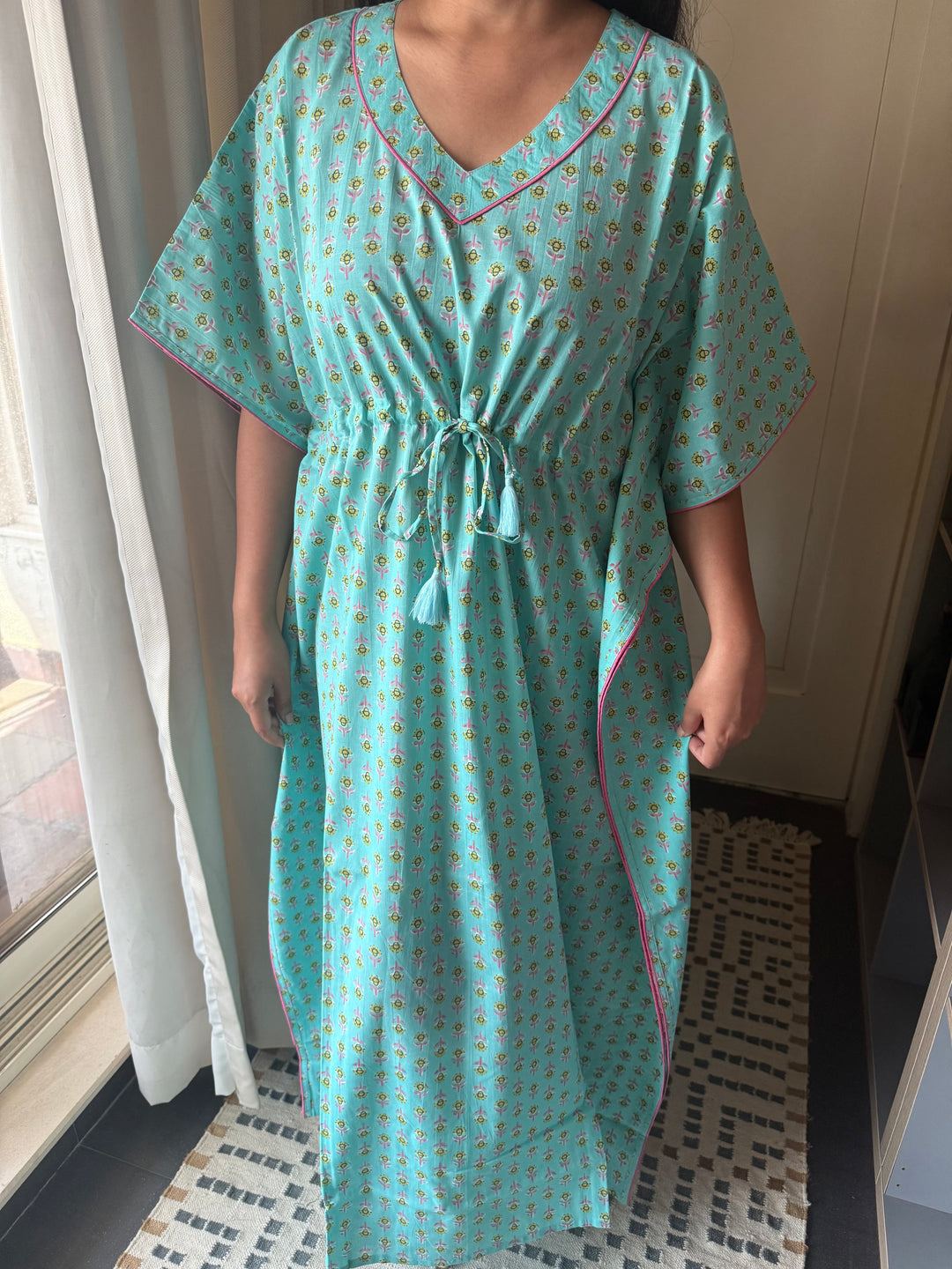 100% Cotton Kaftan: Indian Print Loungewear