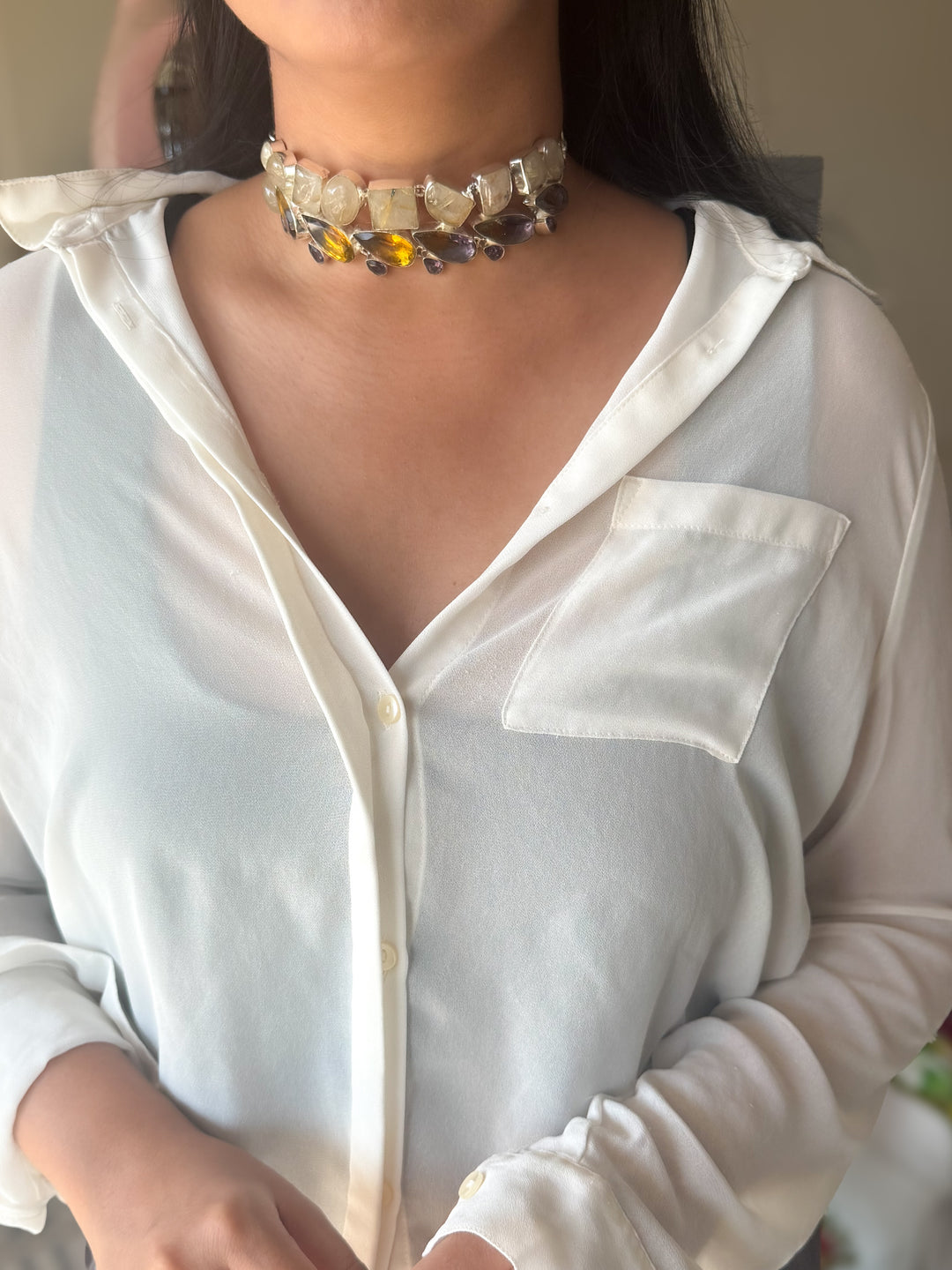 Statement Choker – Silver Brass, Adjustable Necklace