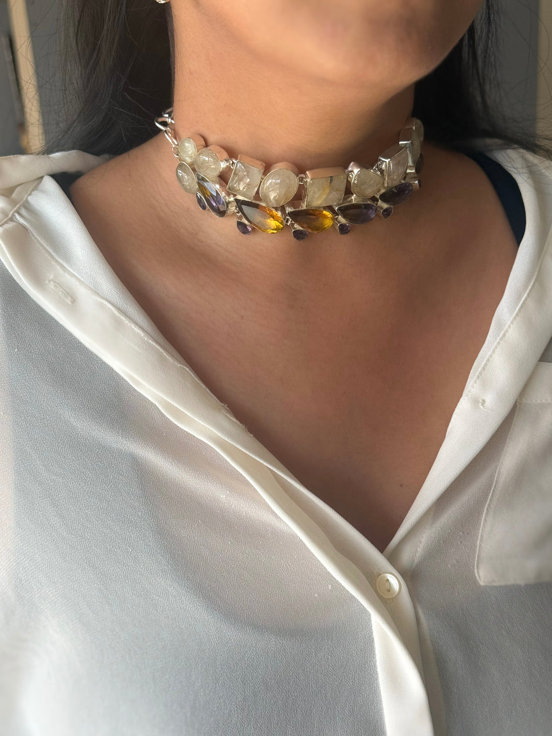 Statement Choker – Silver Brass, Adjustable Necklace