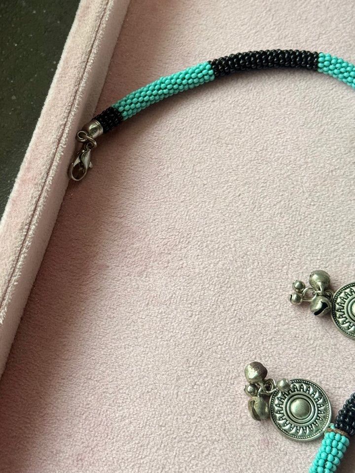 The Zohra Necklace, Black and Turquoise Beaded Tribal Statement Necklace