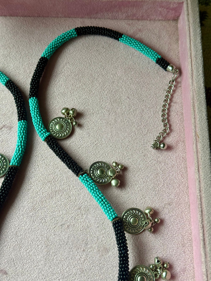 The Zohra Necklace, Black and Turquoise Beaded Tribal Statement Necklace