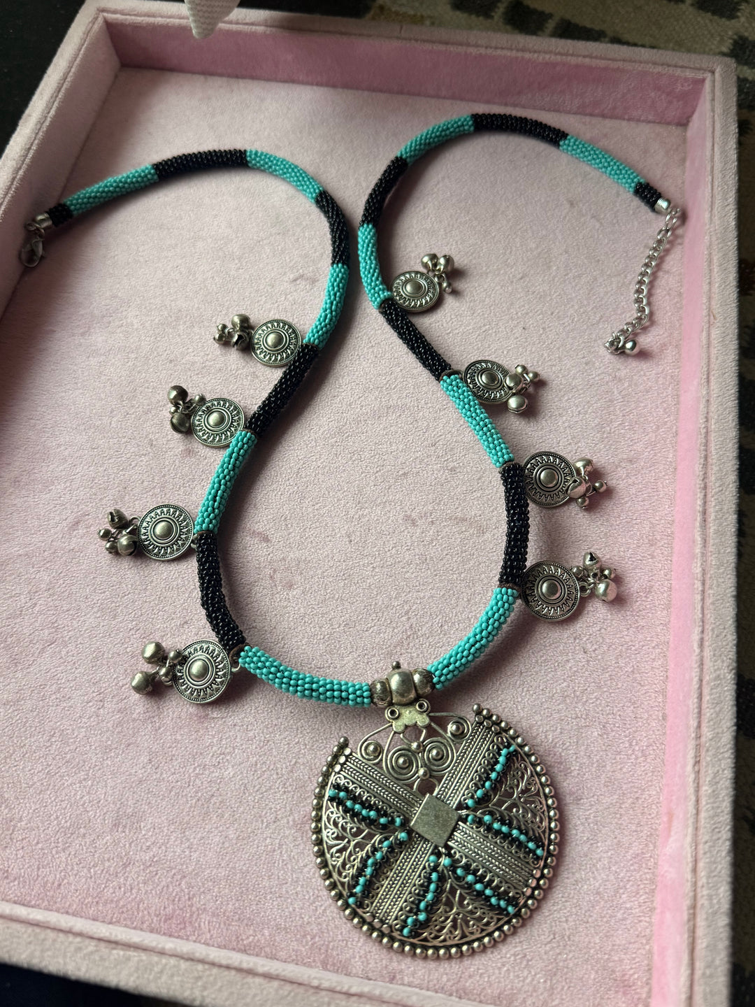 The Zohra Necklace, Black and Turquoise Beaded Tribal Statement Necklace