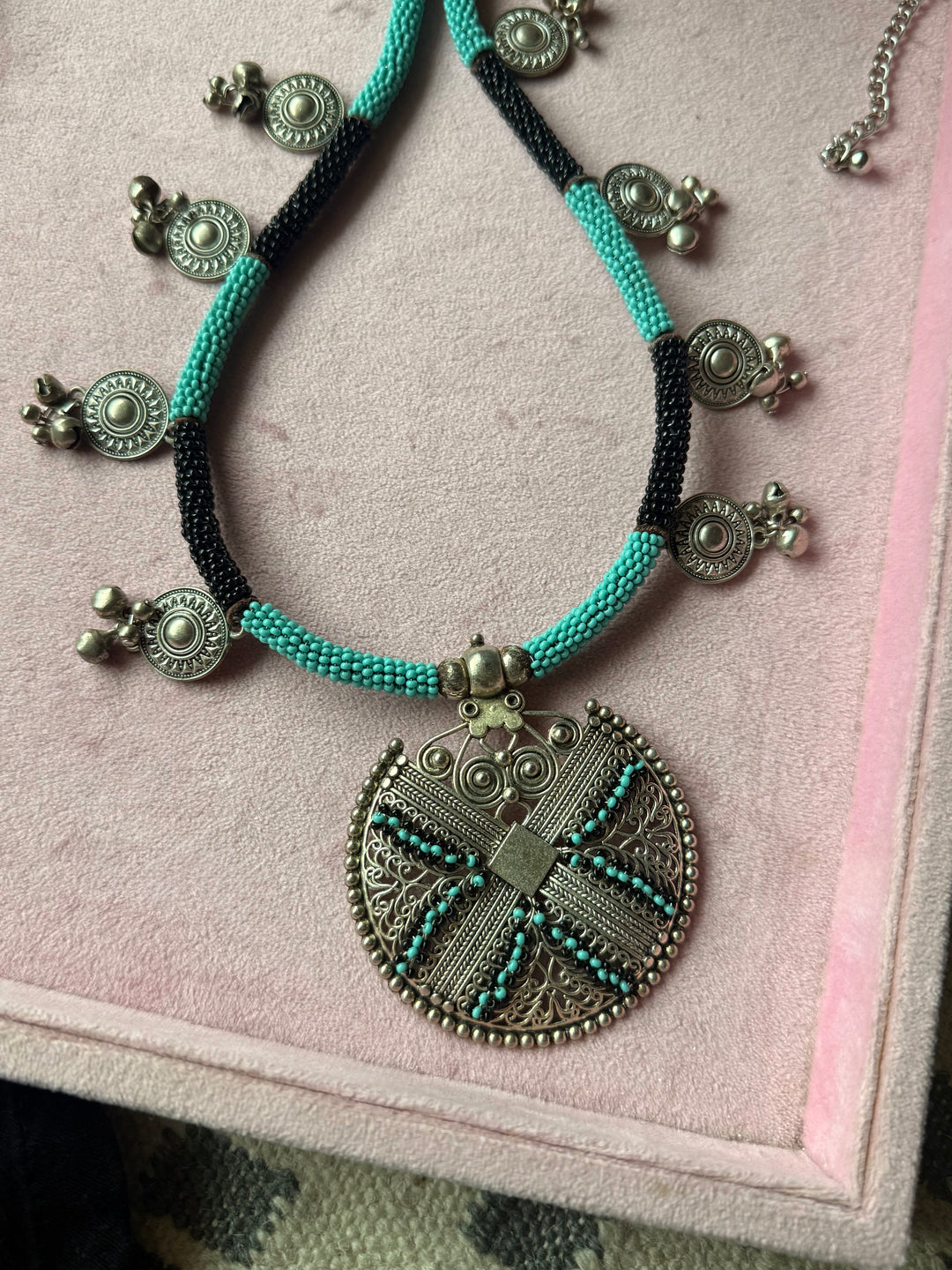 The Zohra Necklace, Black and Turquoise Beaded Tribal Statement Necklace