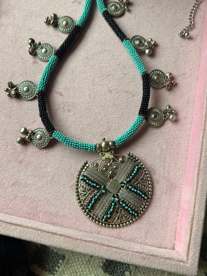 The Zohra Necklace, Black and Turquoise Beaded Tribal Statement Necklace