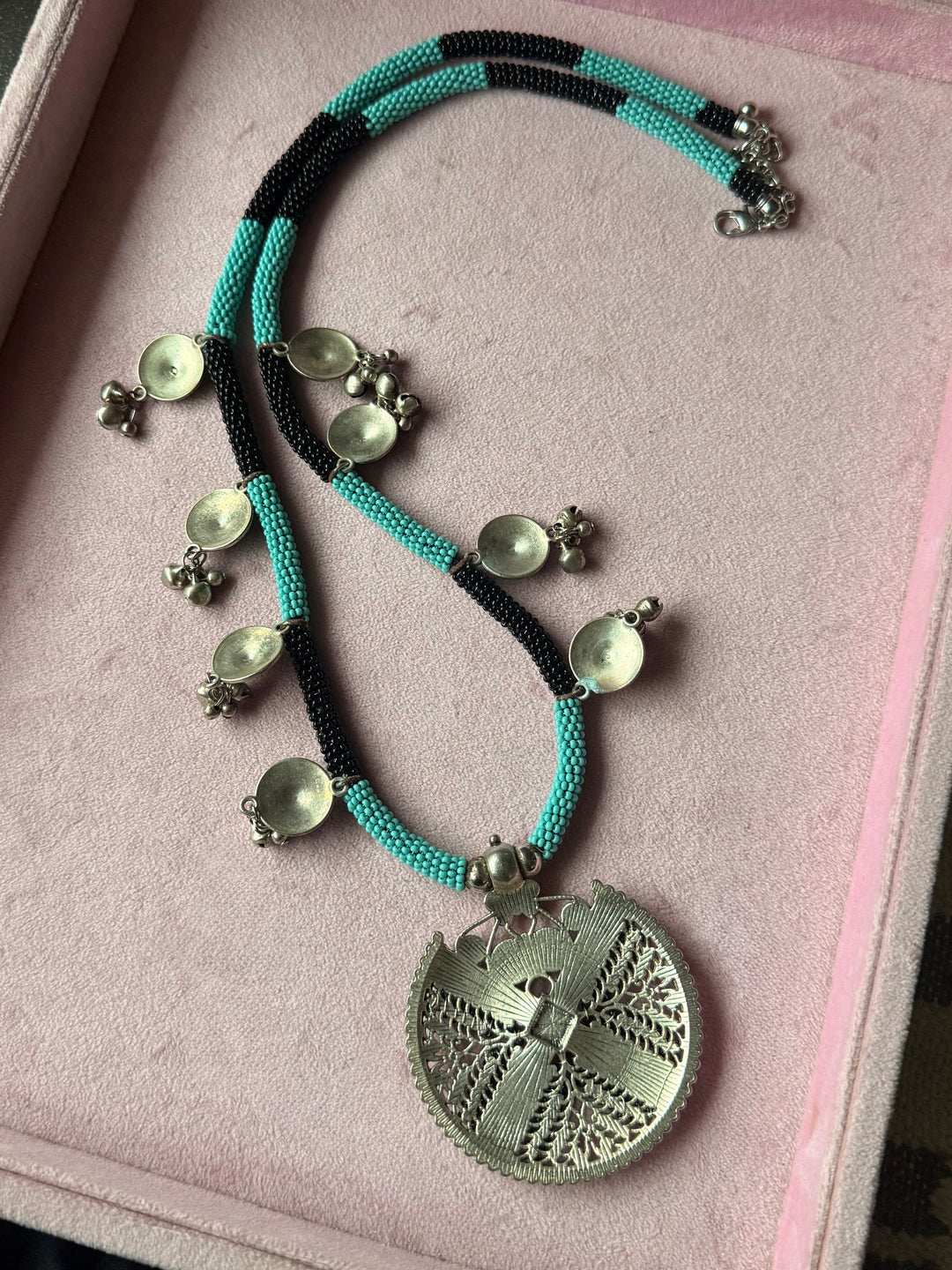 The Zohra Necklace, Black and Turquoise Beaded Tribal Statement Necklace