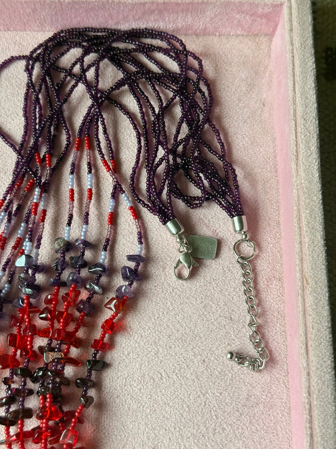 The Chandrika Necklace, Purple & Red Beaded Tribal Crescent Pendant Necklace