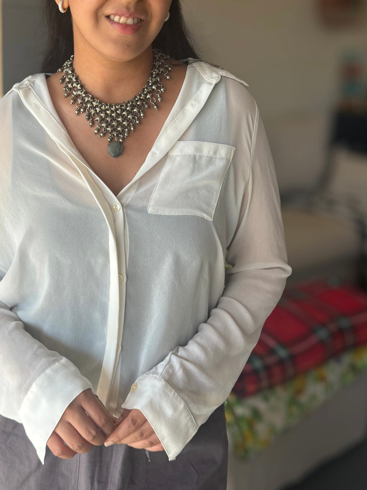 Handmade Oxidized Brass Necklace with Natural Labradorite Drop | Adjustable Short Statement Necklace