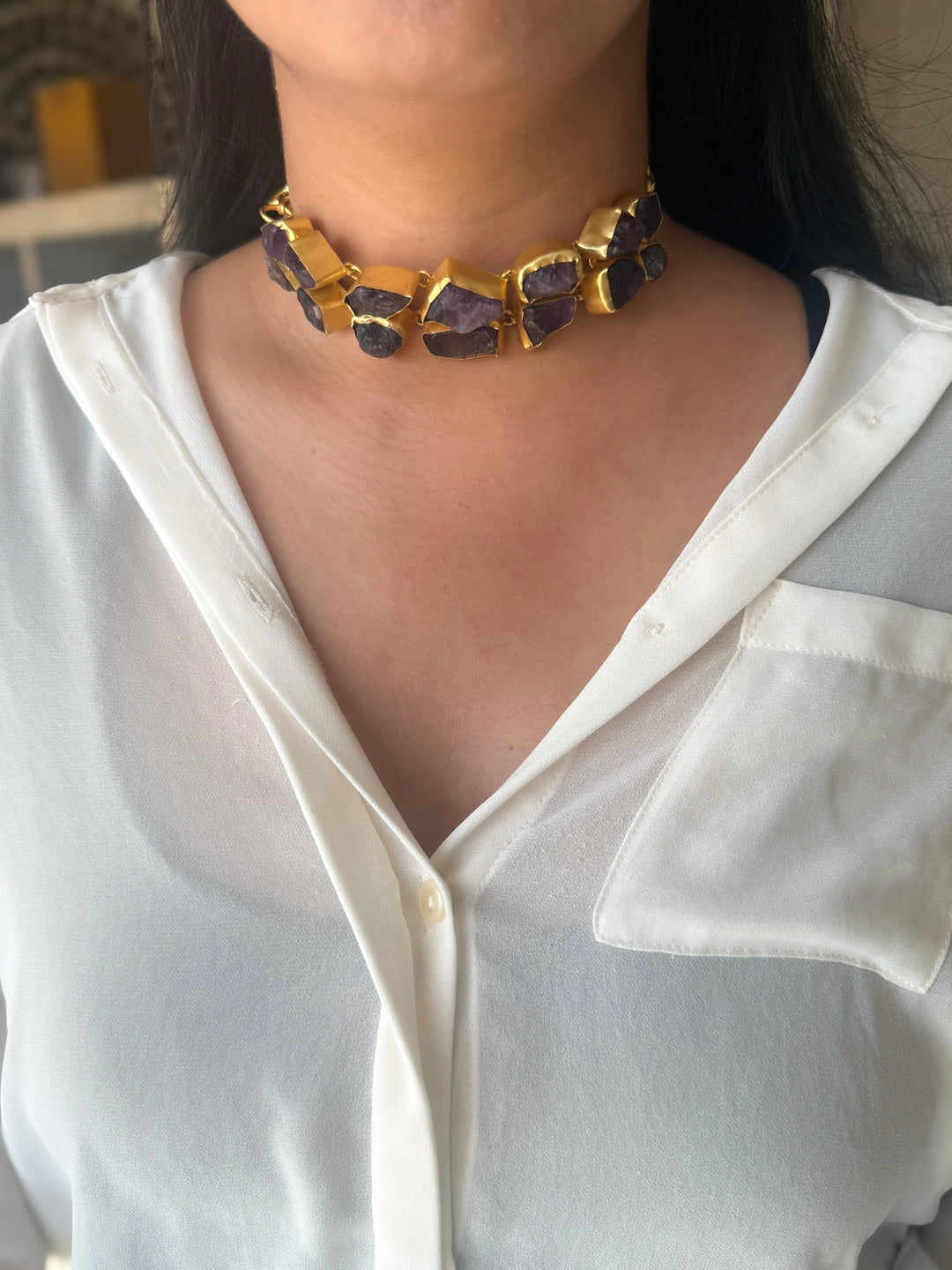 Statement Choker – Gold Brass, Adjustable Necklace