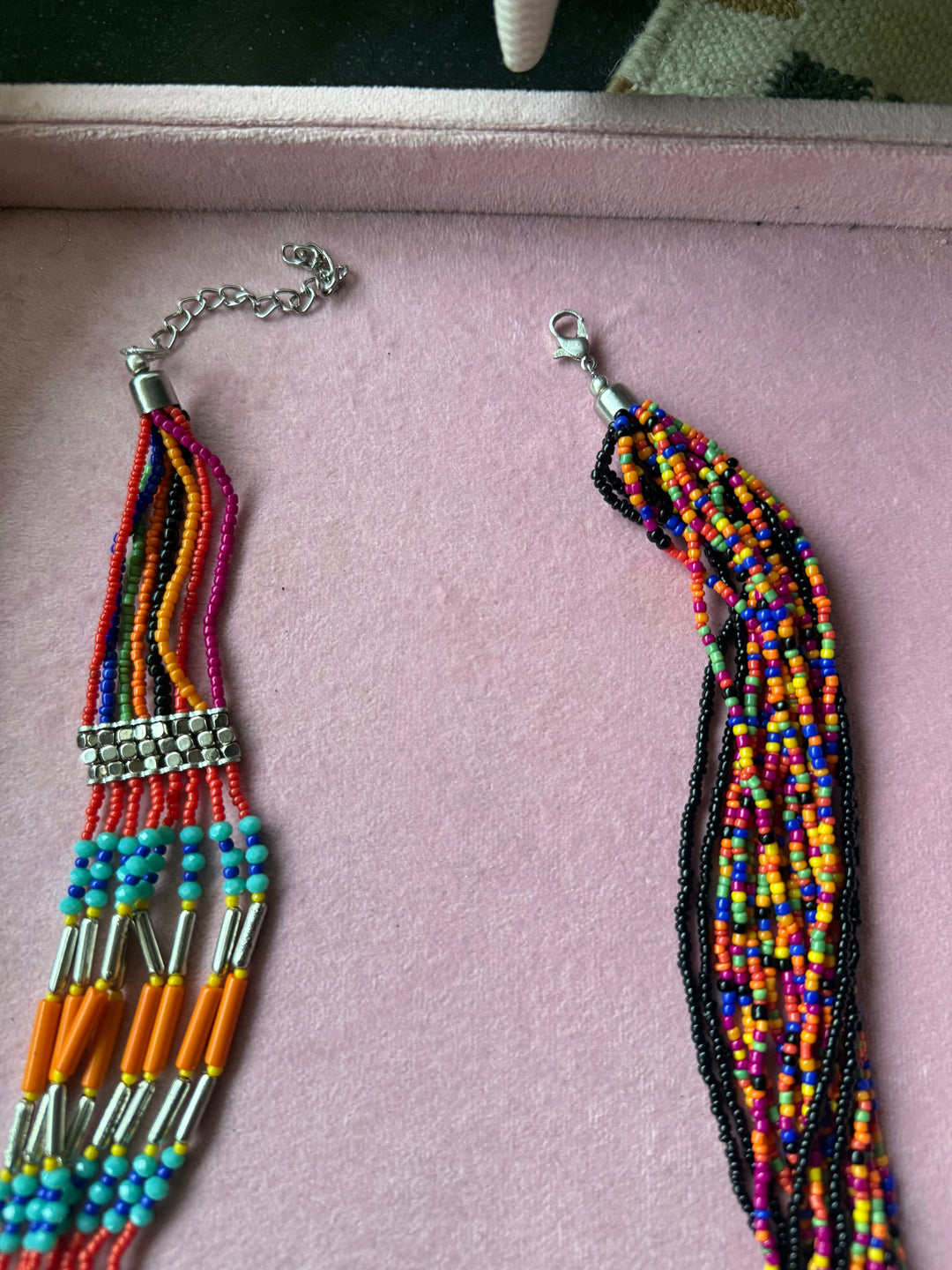 The Fiesta Cascade, Handmade Multicolored Seed Bead Layered Statement Necklace