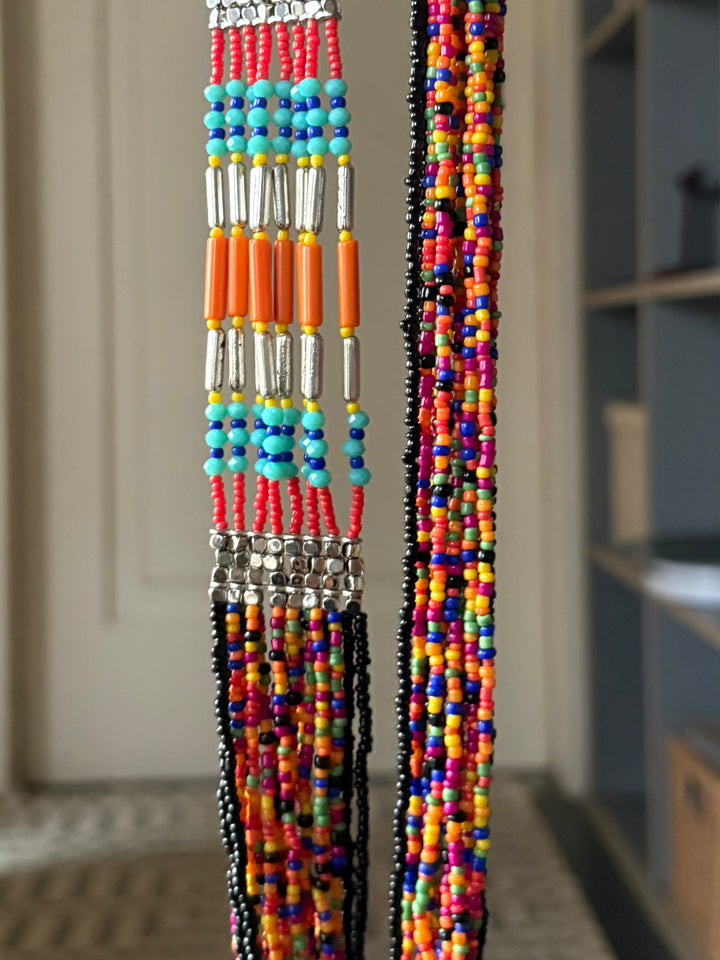 The Fiesta Cascade, Handmade Multicolored Seed Bead Layered Statement Necklace
