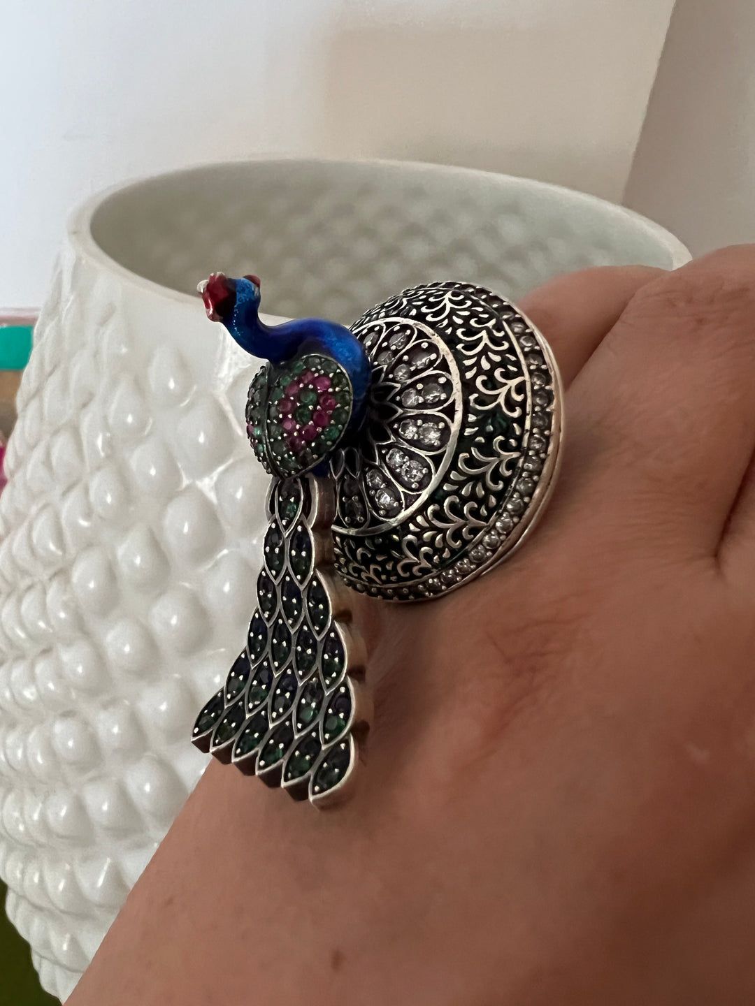 Statement Pure 925 Silver Peacock Ring