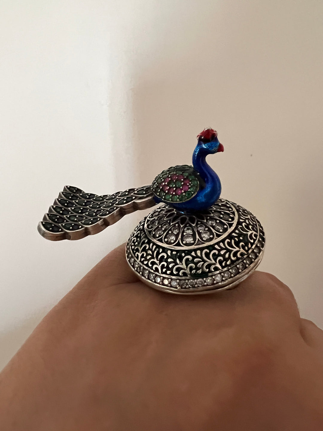 Statement Pure 925 Silver Peacock Ring