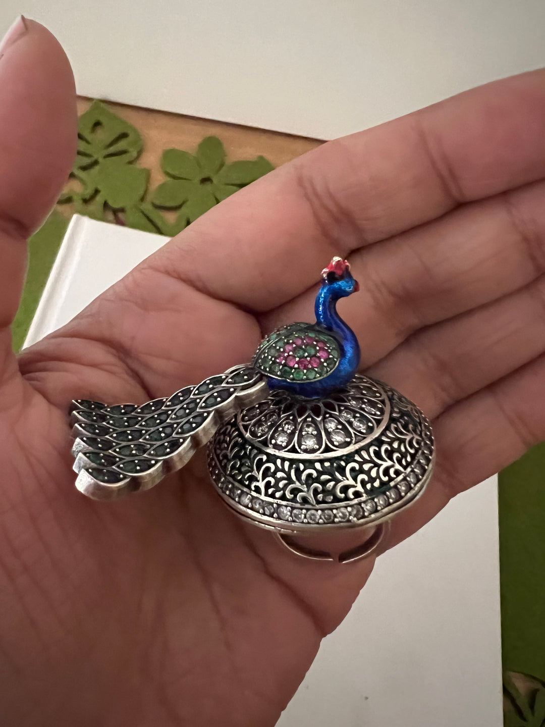 Statement Pure 925 Silver Peacock Ring