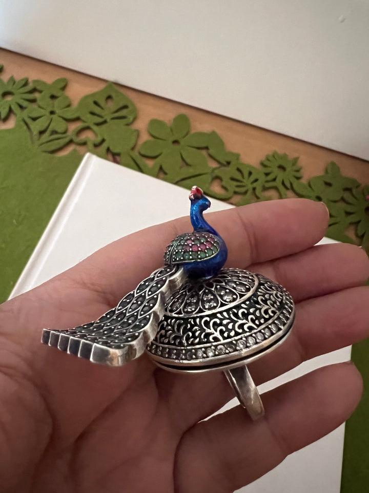 Statement Pure 925 Silver Peacock Ring
