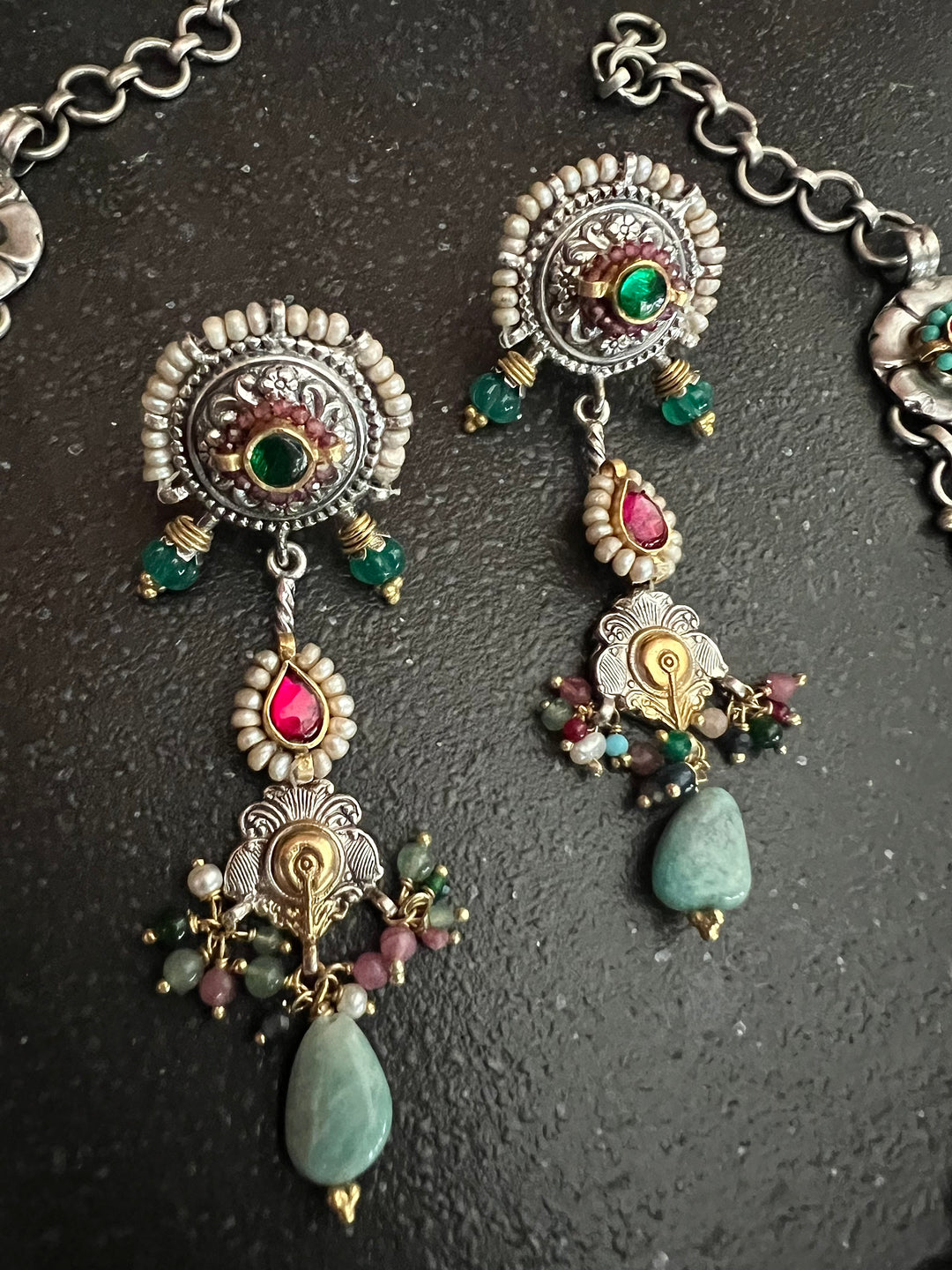 Handmade 925 Silver Fusion Gemstone Kundan Necklace Set | SHIVKA