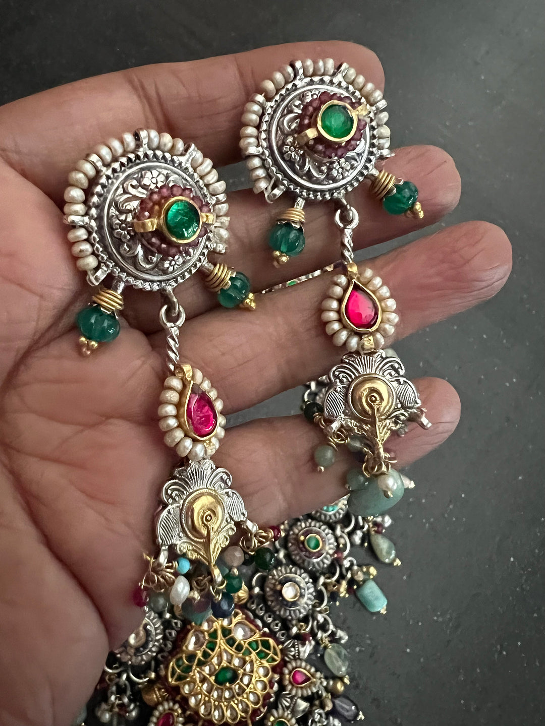 Handmade 925 Silver Fusion Gemstone Kundan Necklace Set | SHIVKA