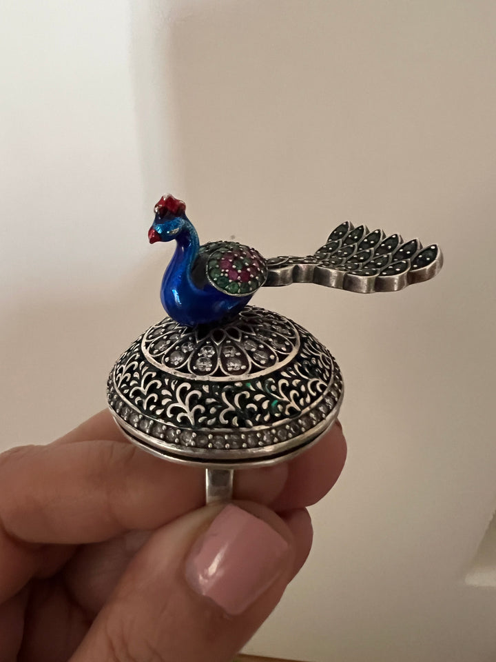 Statement Pure 925 Silver Peacock Ring
