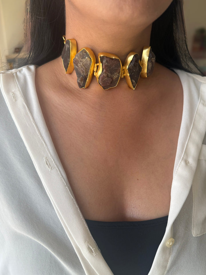 Statement Choker – Gold Brass, Adjustable Necklace