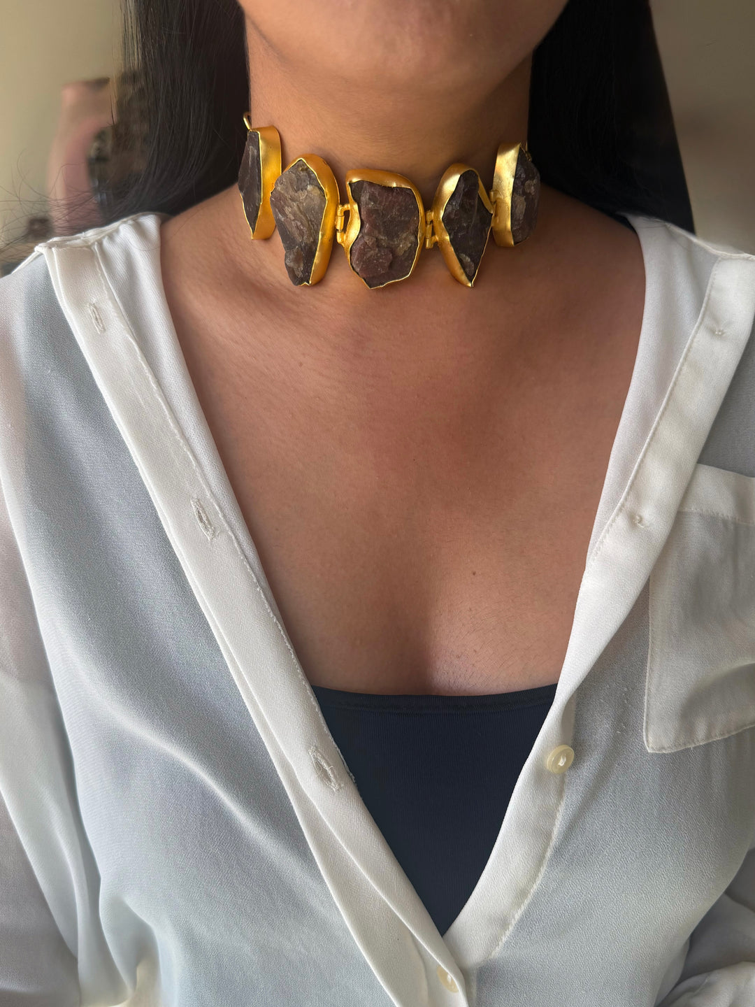 Statement Choker – Gold Brass, Adjustable Necklace