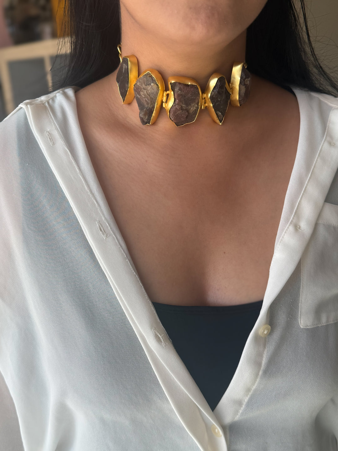Statement Choker – Gold Brass, Adjustable Necklace