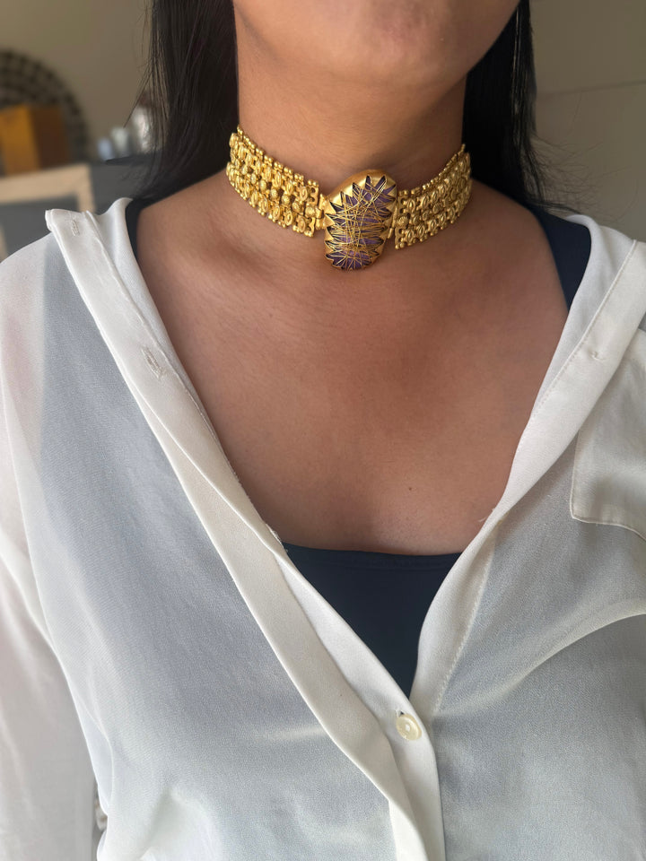 Handmade Bold Natural Stone Statement Choker | Brass Adjustable Lobster Claw Jewelry