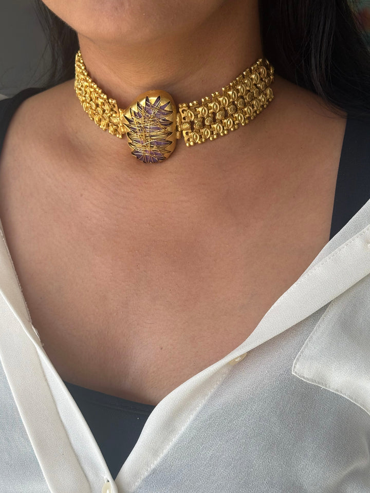 Handmade Bold Natural Stone Statement Choker | Brass Adjustable Lobster Claw Jewelry
