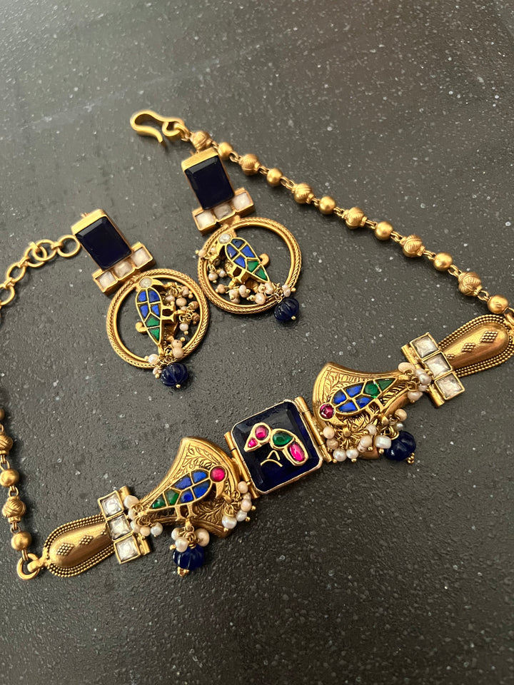 Neel Panchhi Choker Set Blue – 925 Silver Choker Set