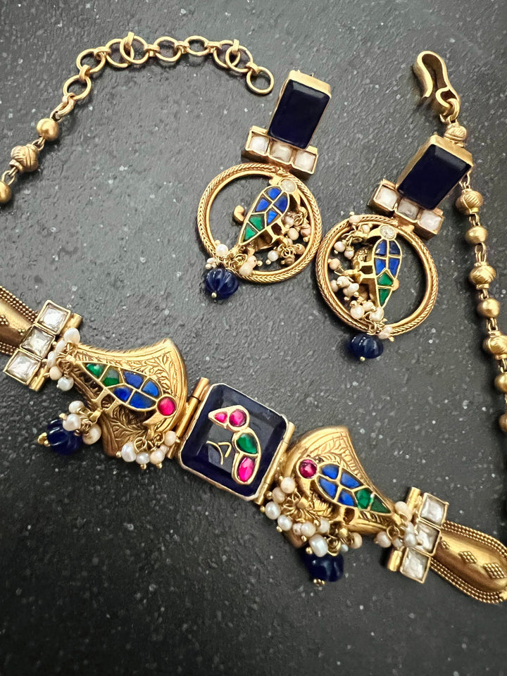 Neel Panchhi Choker Set Blue – 925 Silver Choker Set