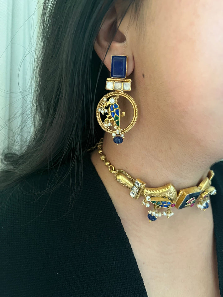 Neel Panchhi Choker Set Blue – 925 Silver Choker Set