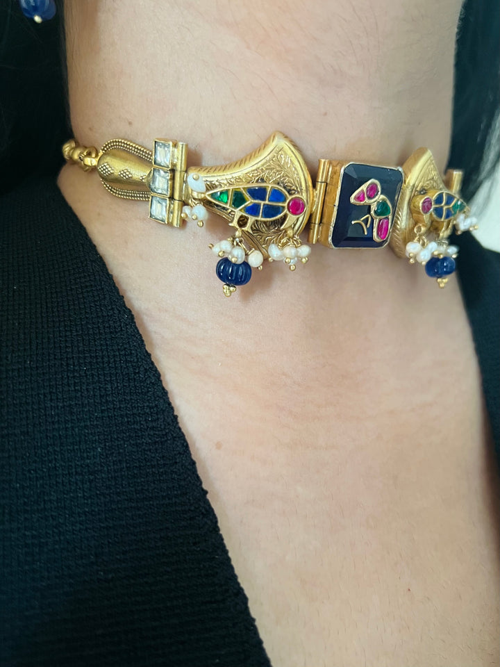 Neel Panchhi Choker Set Blue – 925 Silver Choker Set