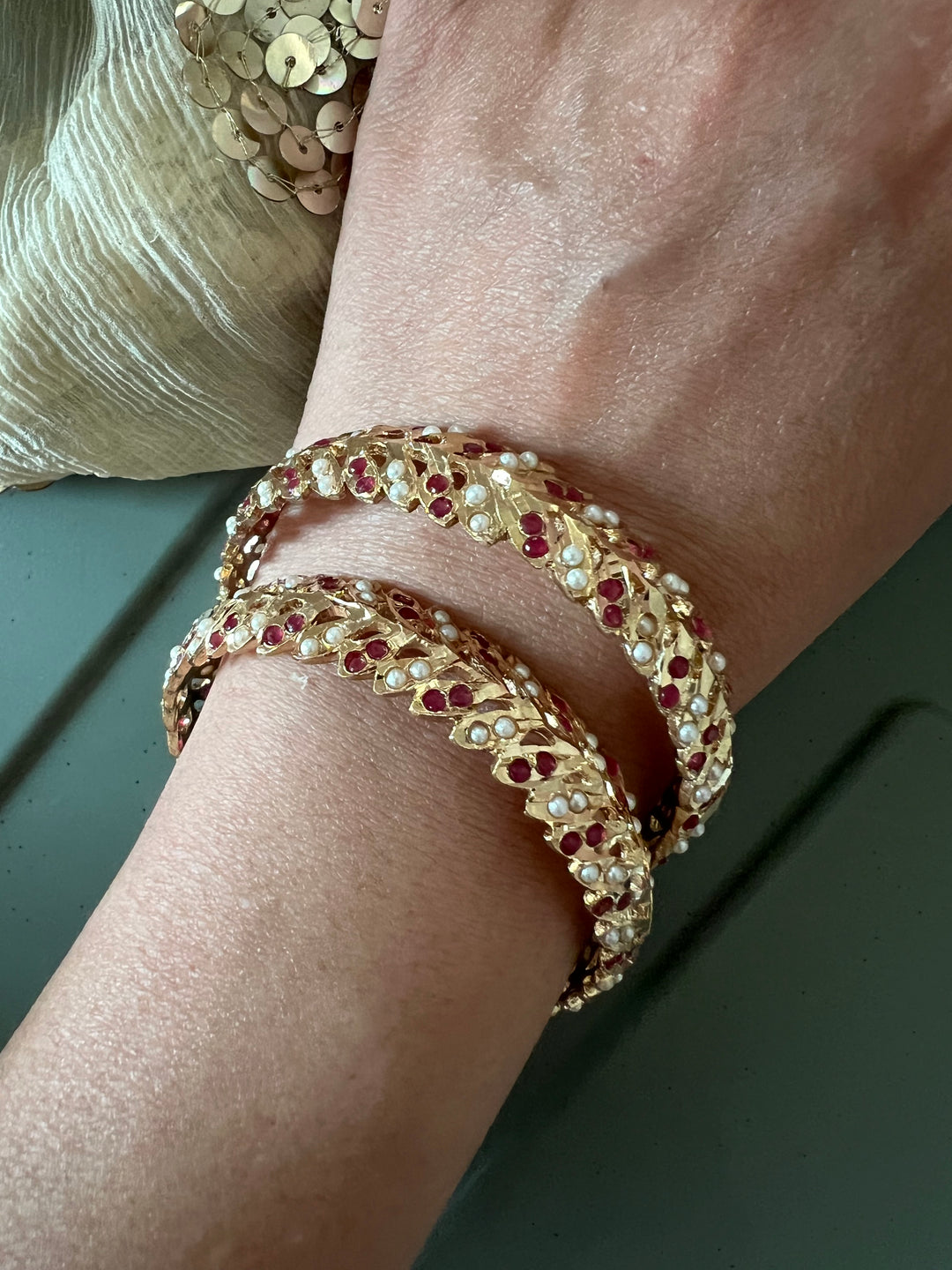 Statement Jadau Bangle Set | 18k Gold Plated | Copper & Semi-Precious Stones