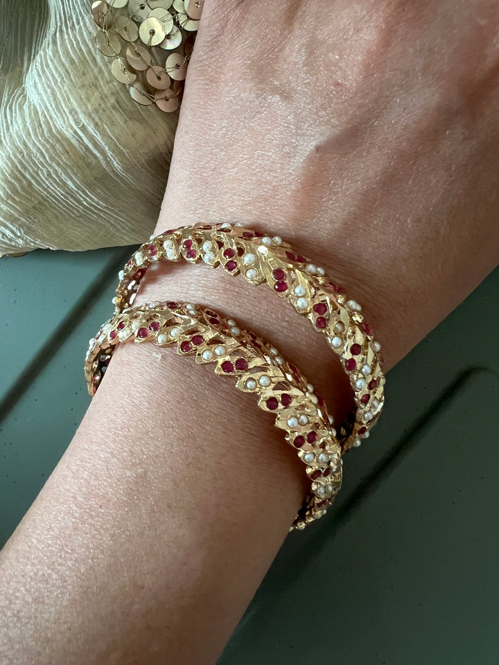 Statement Jadau Bangle Set | 18k Gold Plated | Copper & Semi-Precious Stones