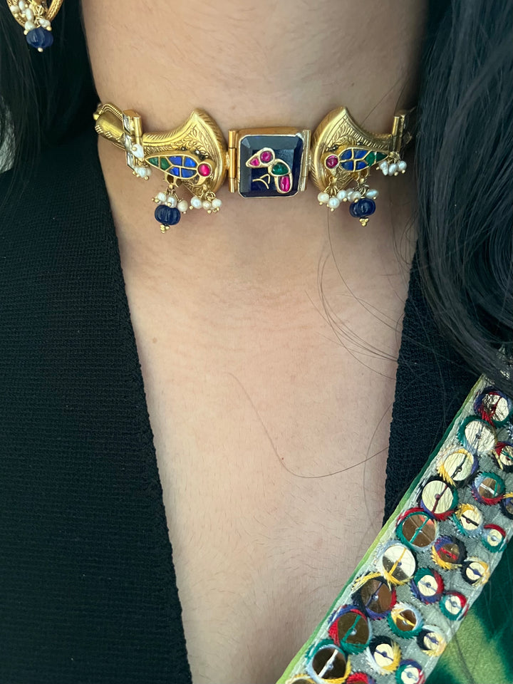 Neel Panchhi Choker Set Blue – 925 Silver Choker Set