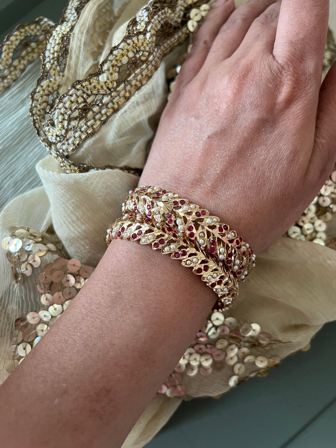 Statement Jadau Bangle Set | 18k Gold Plated | Copper & Semi-Precious Stones