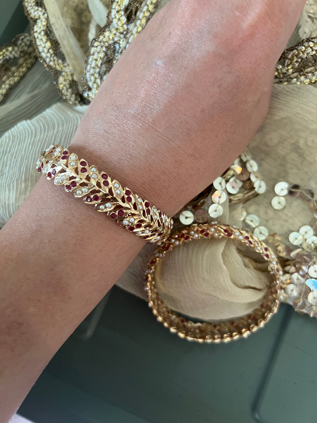 Statement Jadau Bangle Set | 18k Gold Plated | Copper & Semi-Precious Stones