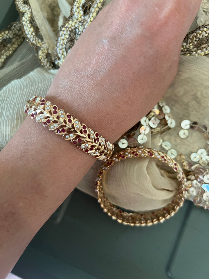 Statement Jadau Bangle Set | 18k Gold Plated | Copper & Semi-Precious Stones