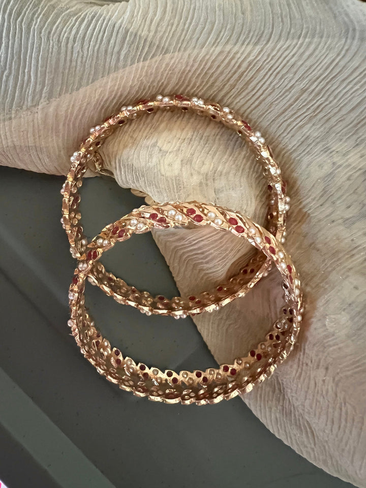 Statement Jadau Bangle Set | 18k Gold Plated | Copper & Semi-Precious Stones