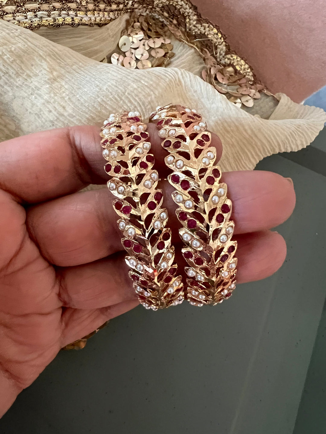 Statement Jadau Bangle Set | 18k Gold Plated | Copper & Semi-Precious Stones