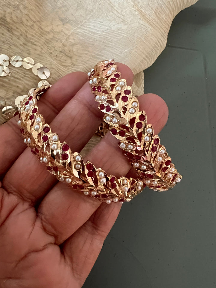 Statement Jadau Bangle Set | 18k Gold Plated | Copper & Semi-Precious Stones