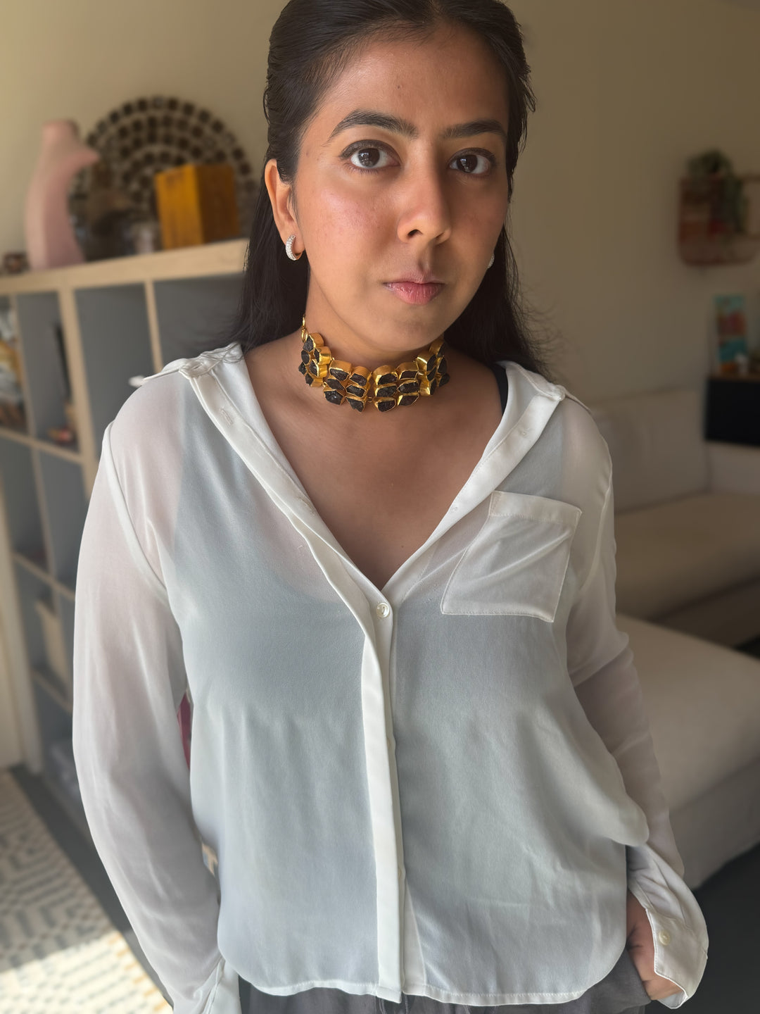 Statement Choker – Gold Brass, Adjustable Necklace