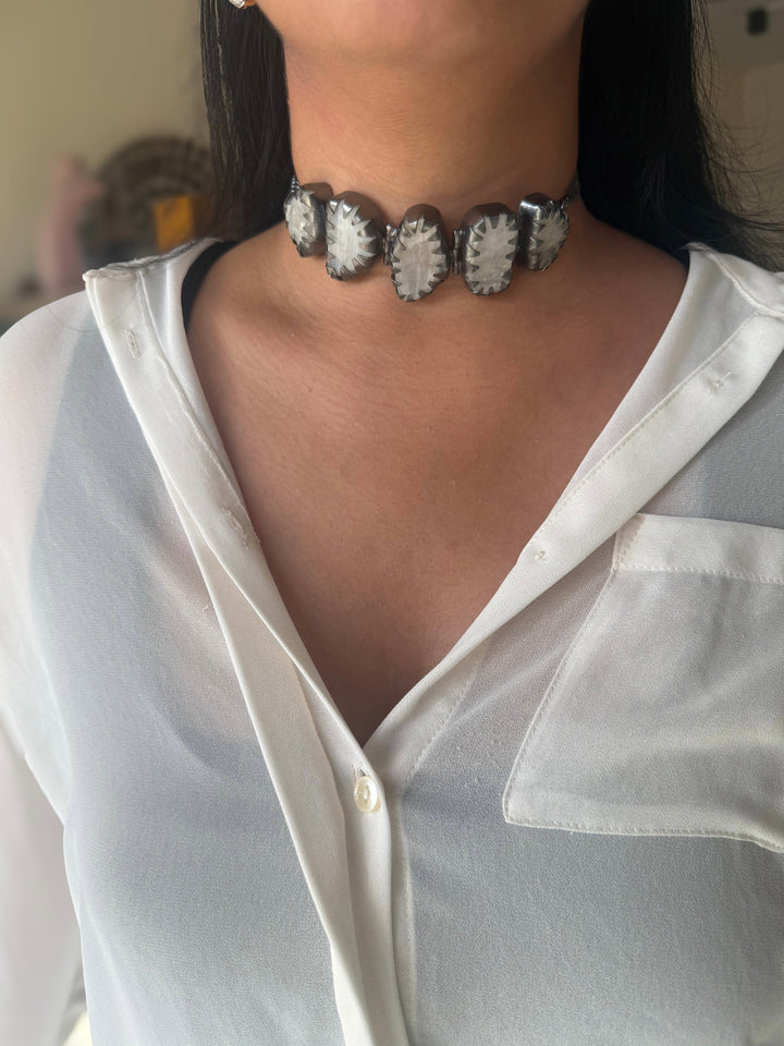 Statement Choker – Black Rhodium Brass, Adjustable Necklace