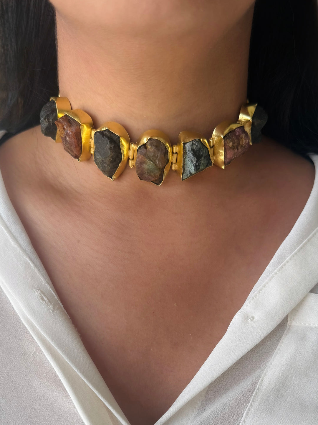 Statement Choker – Gold Brass, Adjustable Necklace