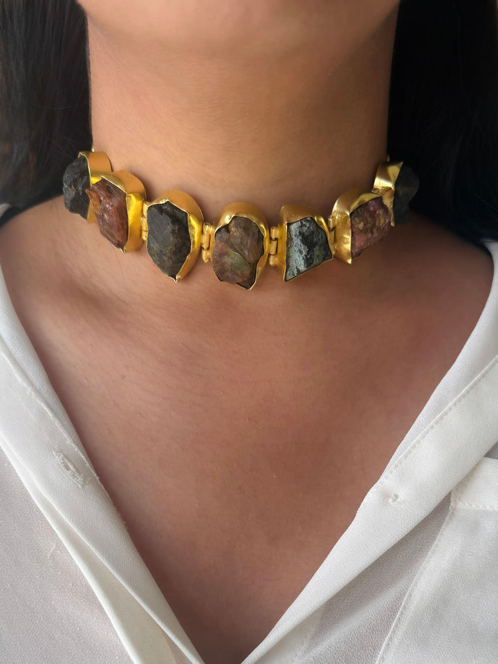 Statement Choker – Gold Brass, Adjustable Necklace