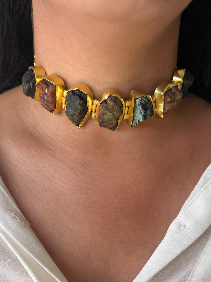 Statement Choker – Gold Brass, Adjustable Necklace
